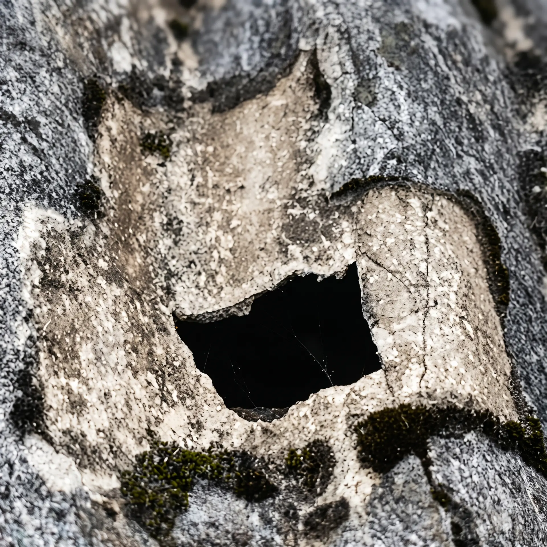 Hole in an ageing asbestos cement roof sheet